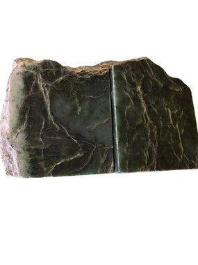 Nephrite Jade Bookends Polished Green Stone Raw Edges Large Elegant JHHM2032